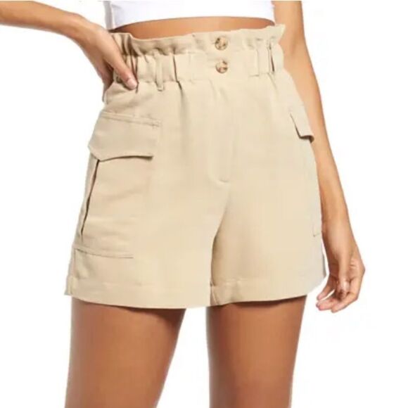 LULUS Paperbag Waist Cargo Shorts In Khaki Small - Picture 3 of 12